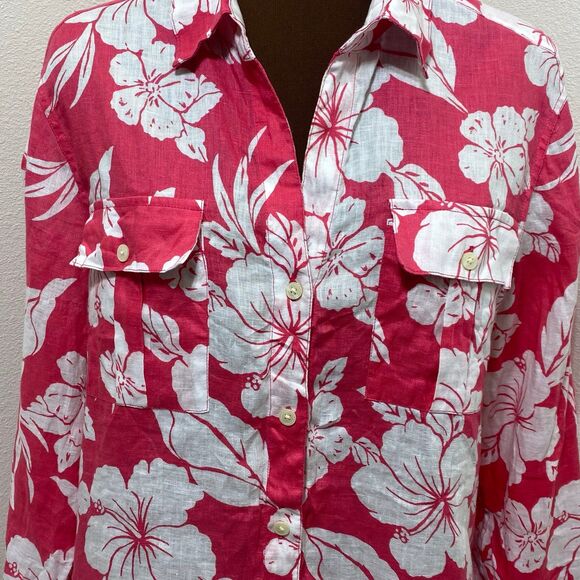 Tommy Bahama Womens Size Medium Floral Linen Button Up Roll Sleeve Top - Picture 3 of 9